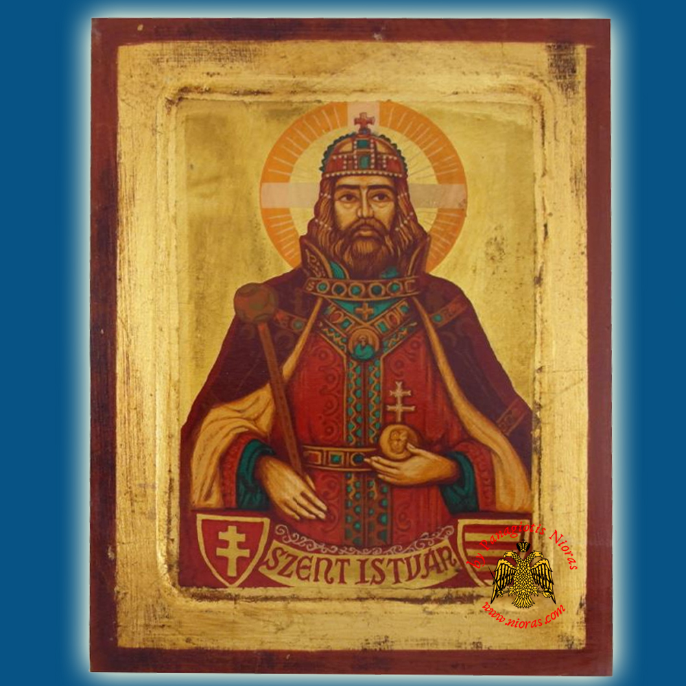Saint Istvan Byzantine Wooden Icon on Canvas